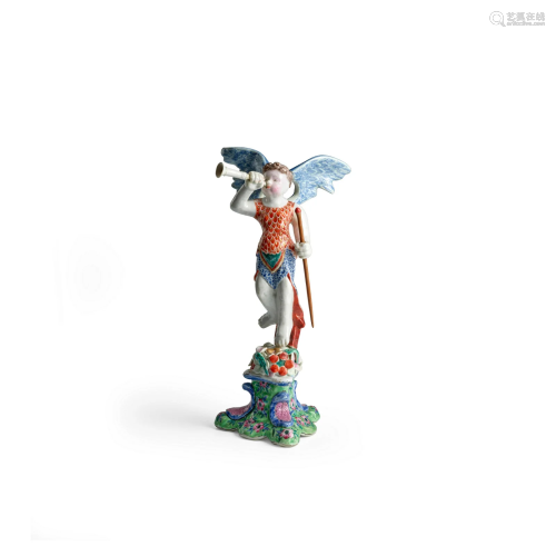 A VERY RARE ENAMELED PORCELAIN FIGURE OF THE 'ANGEL OF FAME'...