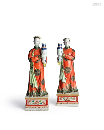 A PAIR OF NODDING-HEAD LADIES AS CANDLEHOLDERS Qianlong peri...