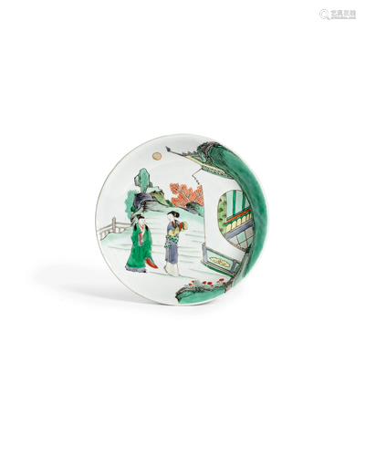 A FINE FAMILLE VERTE SAUCER DISH WITH A COURTING COUPLE Kang...