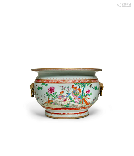 A MASSIVE FAMILLE ROSE 'PAIRED BIRDS' FISHBOWL  Qianlong per...