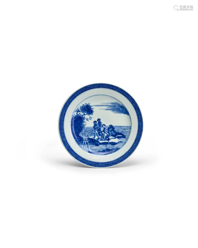 A BLUE AND WHITE 'RIVER GODS IN DISTRESS' PLATE AFTER TEYLER...