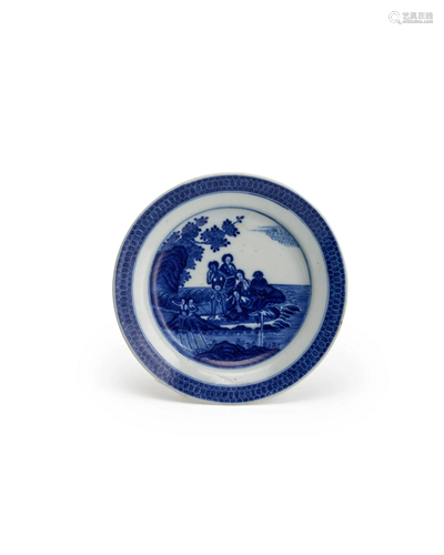 A SMALL BLUE AND WHITE 'RIVER GODS IN DISTRESS' SIDE PLATE A...