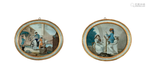 A PAIR OF REVERSE GLASS PAINTINGS AFTER WILLIAM BUNBURY Qian...