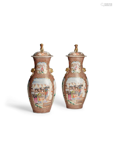 A FINE PAIR OF FAMILLE ROSE 'MANDARIN PATTERN' FLATTENED BAL...