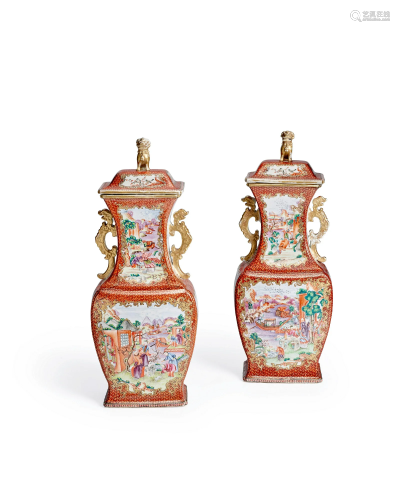 AN ATTRACTIVE PAIR OF FAMILLE ROSE 'MANDARIN-PATTERN' BALUST...