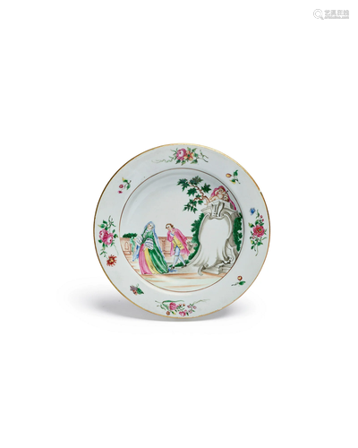 A RARE EUROPEAN-SUBJET 'CARTOUCHES' SOUP PLATE Qianlong peri...