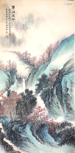 CHINESE SCROLL PAINTING OF MOUNTAIN VIEWS SIGNED BY WU HUFAN