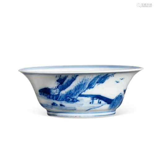 CHINESE PORCELAIN BLUE AND WHITE MOUNTAIN VIEWS BOWL