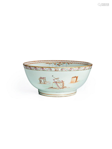 A LARGE AND RARE FAMILLE ROSE MASONIC PUNCHBOWL Qianlong per...