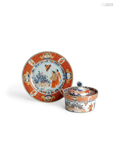 A RARE CHINESE IMARI PRONK 'LE DAME AU PARASOL' WAVY-RIMMED ...