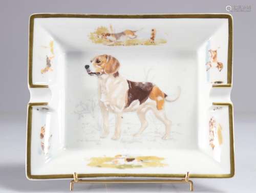 Hermès Paris vide poche cendrier décor de chiens de chasse<b...