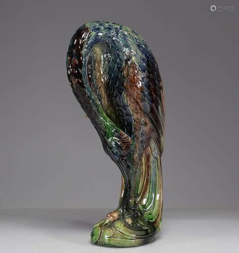 Vase en faïence de Bruges "échassier" vers 1900<br...