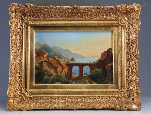 Huile sur toile "vue d'Italie" XIXème<br />
Poids:...