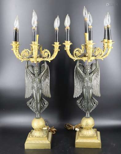 Large & Impressive Pair Of Gilt & Patinated Bronze