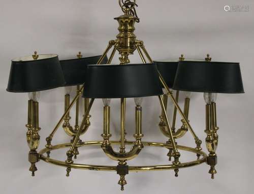 Antique Gilt Metal Chandelier With Tole Metal