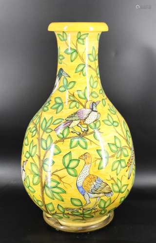 Large Glazed And Paint Decorated Vase.