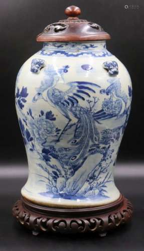 Large Chinese Blue and White 'Phoenix' Vase.