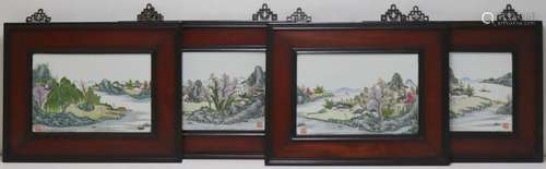 Set of (4) Sgnd Chinese Enamel Landscape Plaques.