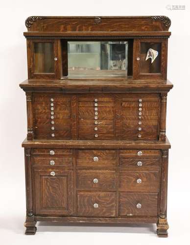 Antique Oak Multi Drawer Dental Cabinet.