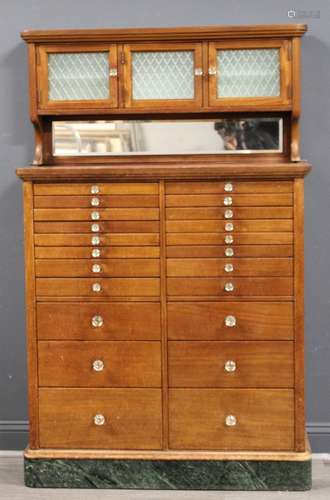 Antique Multi Drawer Step Back Dental Cabinet.