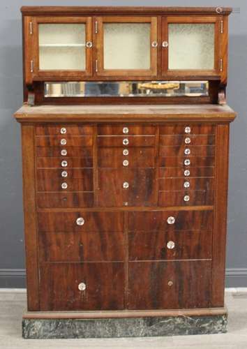 Antique Walnut Step Back Dental Cabinet.