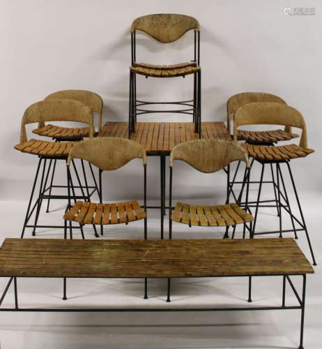 Midcentury Grouping Of Iron & Wood Furniture.