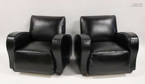 A Pair Of Art Deco Leather Upholstered Club Chairs
