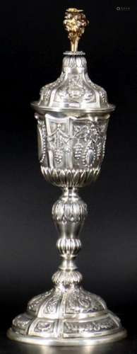 JUDAICA. Portuguese Sterling Lidded Kiddush Cup.