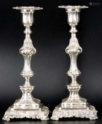 JUDAICA. Pair of  Sterling Shabbat Candlesticks.