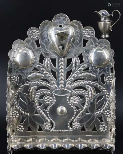 JUDAICA. Silver Hanukkah Oil Lamp Menorah.