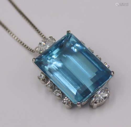 JEWELRY. 14kt Gold Aquamarine and Diamond Pendant.