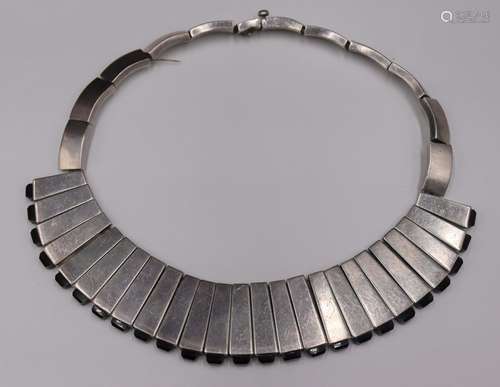 JEWELRY. Antonio Pineda Silver & Obsidian Necklace