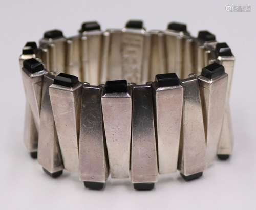 JEWELRY. Antonio Pineda Silver & Obsidian Bracelet