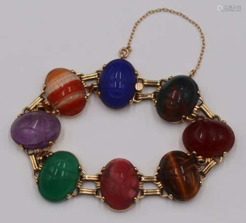 JEWELRY. 14kt Gold and Carved Scarab Bracelet.