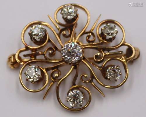 JEWELRY. 14kt Gold and Diamond Brooch.