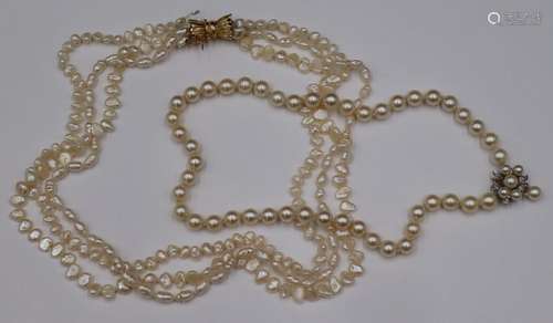 JEWELRY. (2) 14kt Gold and Pearl Necklaces.