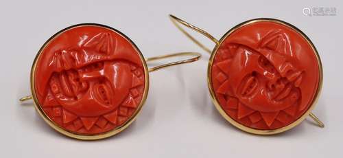 JEWELRY. Pr of Italian 18kt Gold & Coral Earrings.