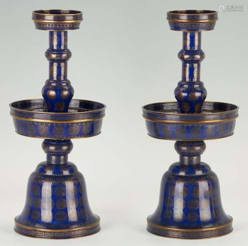 PAIR CHINESE QING CLOISONNE CANDLESTICKS