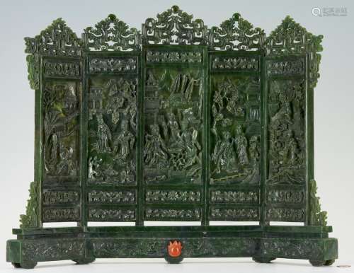 CHINESE CARVED SPINACH JADE TABLE SCREEN