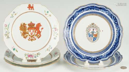 5 CHINESE EXPORT ARMORIAL PORCELAIN PLATES, YELVERTON OF ESS...