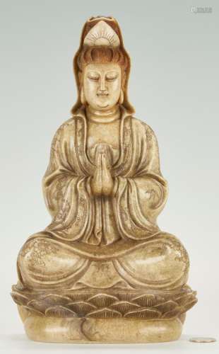 CHINESE CARVED GUANYIN SOAPSTONE SCULPTURE