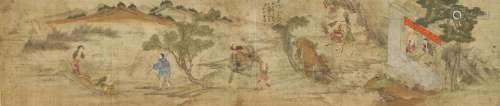LARGE QING PANORAMIC CHINESE SCROLL PAINTING