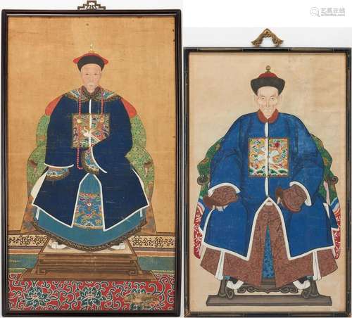 2 CHINESE ANCESTOR PORTRAITS OF QING CIVIL OFFICIALS