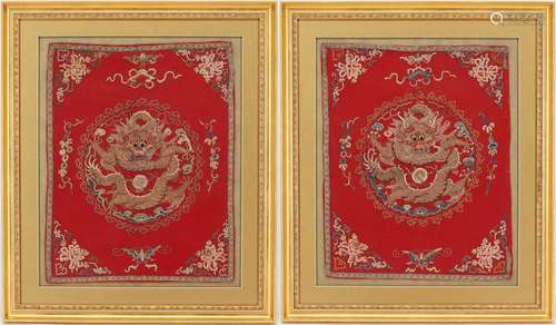 PR. CHINESE EMBROIDERED SILK & METALLIC DRAGON PANELS