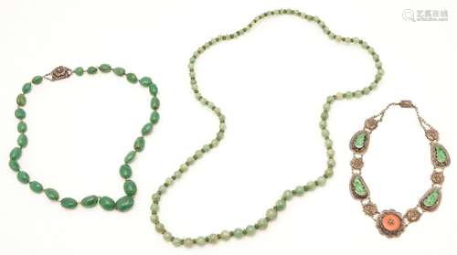 THREE CHINESE JADE NECKLACES