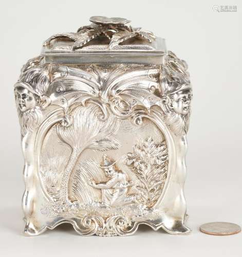 ENGLISH STERLING SILVER TEA CADDY IN THE CHINESE TASTE