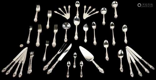 WHITING LILY PATTERN STERLING SILVER FLATWARE, 86 PCS.