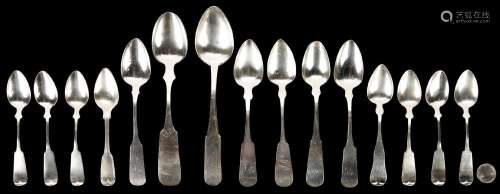 15 COIN SILVER & STERLING SPOONS, INCL. ASA BLANCHARD, K...