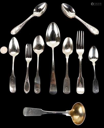 14 PCS. COIN SILVER FLATWARE, MOST SC, INCL. EWAN