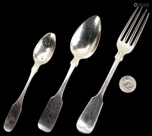 3 PIECES NATCHEZ, MISSISSIPPI COIN SILVER FLATWARE